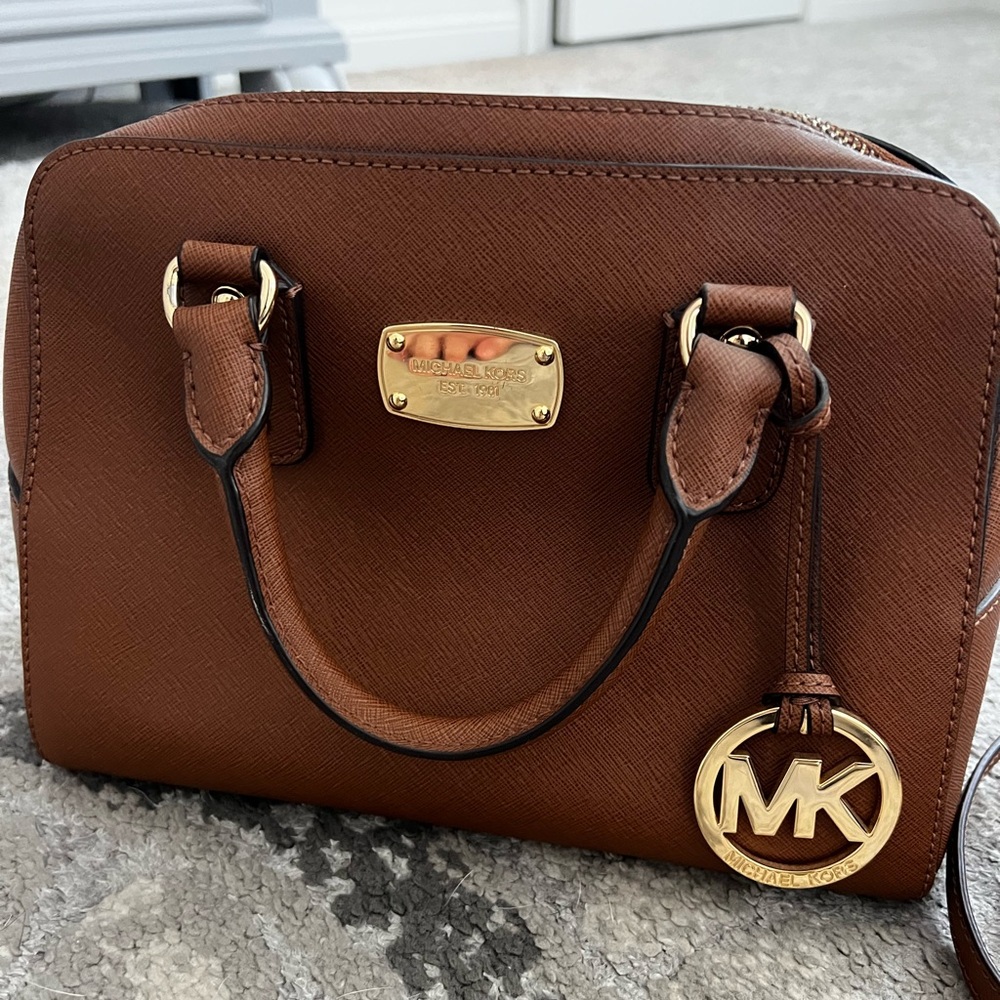 Michael Kors Tan Leather Satchel with Gold Accents